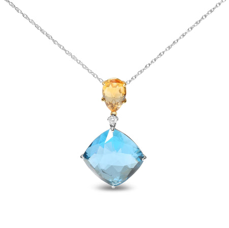 18K White and Yellow Gold Diamond Accent and Yellow Citrine and Sky Blue Topaz Gemstone Dangle Drop 18" Pendant Necklace (G-H Color, SI1-SI2 Clarity)-0