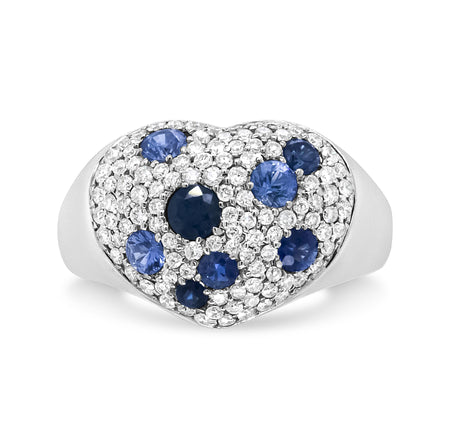 18K White Gold Blue Sapphire and 5/8 Cttw Diamond Cluster Heart Shaped  Ring (F-G Color, VS1-VS2 Clarity)-0
