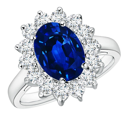 Princess Diana Inspired 3.00CTW AGI Certified G/VS Lab-Grown Sapphire and Diamond Halo Ring in 14K White Gold-0