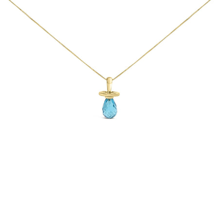 14K Yellow Gold and Blue Quartz Pacifier Pendant Necklace - 18" Inches