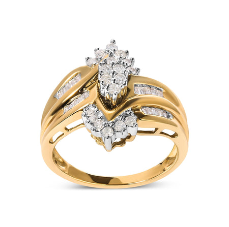 10K Two-Toned 1/2 Cttw Round And Baguette-Cut Composite Pear Head Diamond Ring (H-I Color, I2-I3 Clarity)-1