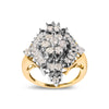 10K Yellow Gold 1 Cttw Round and Baguette cut Diamond Cluster and Rhombus Halo Ring (H-I Color, I1-I2 Clarity)-1