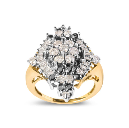 10K Yellow Gold 1 Cttw Round and Baguette cut Diamond Cluster and Rhombus Halo Ring (H-I Color, I1-I2 Clarity)-1