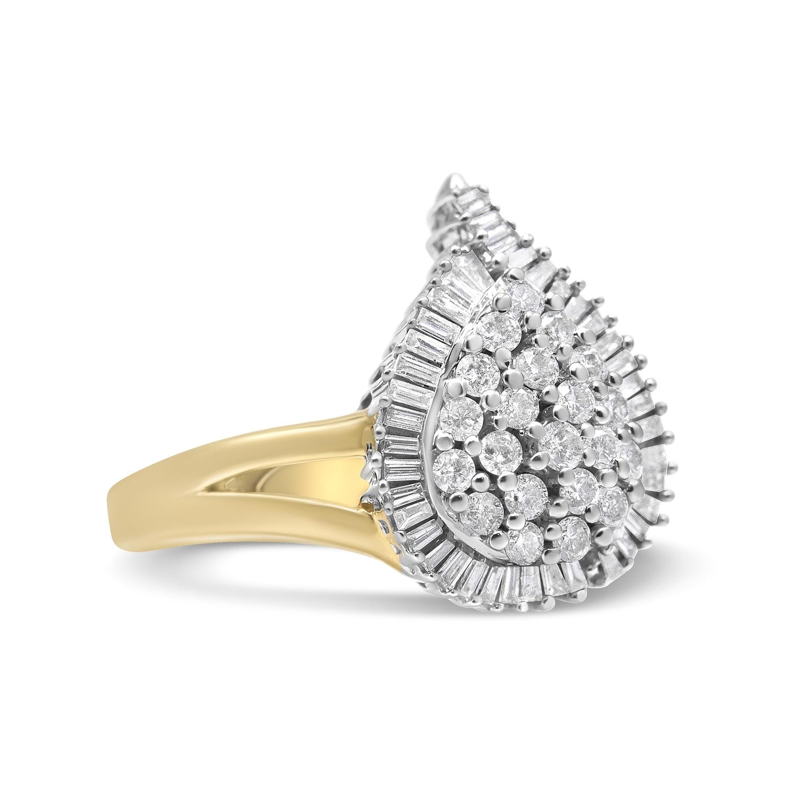 14K Yellow and White Gold 1.00 Cttw Round and Baguette-Cut Diamond Ballerina Cocktail Ring (H-I Color, SI2-I1 Clarity)-1