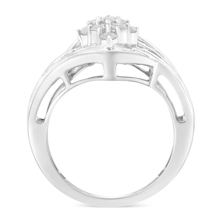 10K White Gold Diamond Bypass Cluster Ring (1 Cttw, I-J Color, I2-I3 Clarity)-1