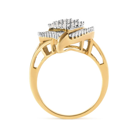 10K Yellow Gold 1 Cttw Round and Baguette Cut Diamond Ballerina Cluster Ring (H-I Color, SI2-I1 Clarity)-1