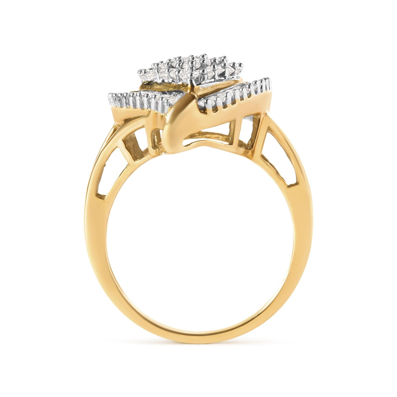10K Yellow Gold 1 Cttw Round and Baguette Cut Diamond Ballerina Cluster Ring (H-I Color, SI2-I1 Clarity)-1