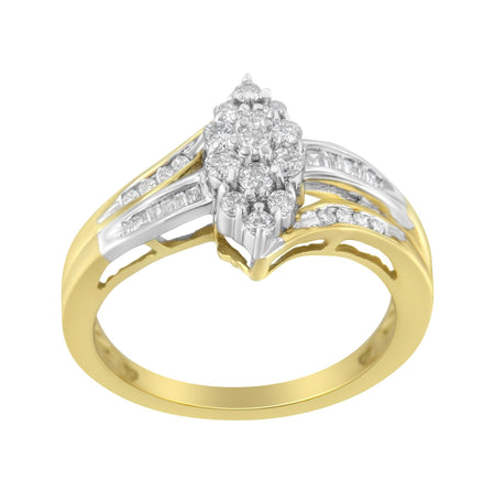 10K Yellow and White Gold 1/2 Cttw Diamond Marquise Shaped Cluster Split Shank Ring (H-I Color, SI2-I1 Clarity)-1