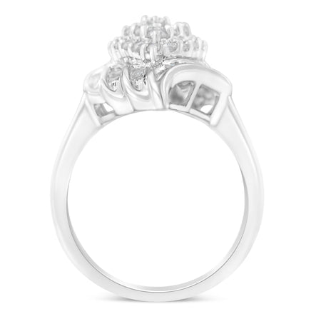 .925 Sterling Silver ¾ Cttw Round and Baguette Cut Diamond Stair-Stepped Cluster Waterfall Cocktail Ring (I-J Color, I2-I3 Clarity)-1