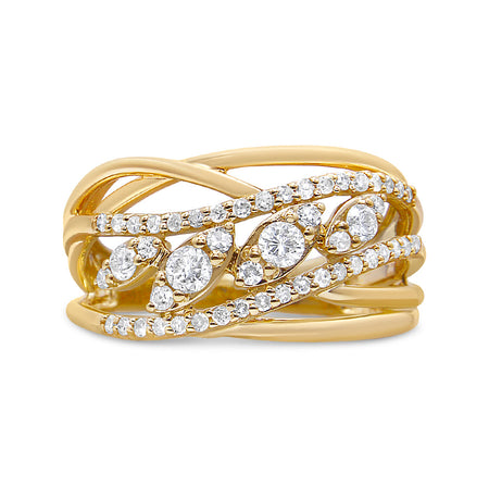 10K Yellow Gold 1/2 Cttw Round-Cut Multi Row Diamond Split Shank Cocktail Ring (H-I Color, SI2-I1 Clarity)