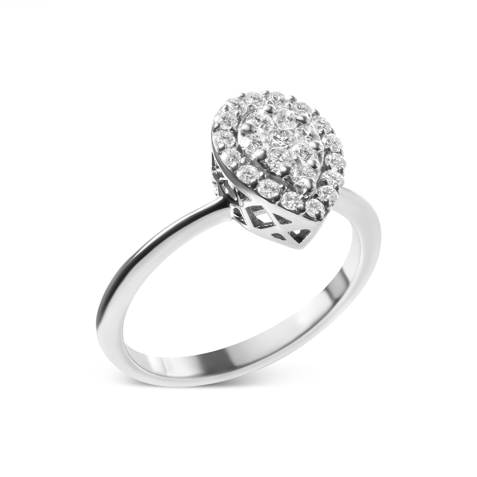 10K White Gold 3/8 Cttw Round-Cut Lab Grown Diamond Cluster Pear Promise Ring (G-H Color, VS2-SI1 Clarity)-1
