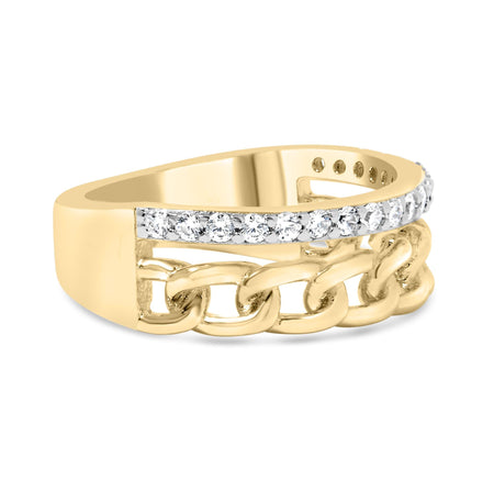 10K Yellow Gold 1/5 Cttw Diamond Cuban Link Ring Band (I-J Color, I2-I3 Clarity)-1