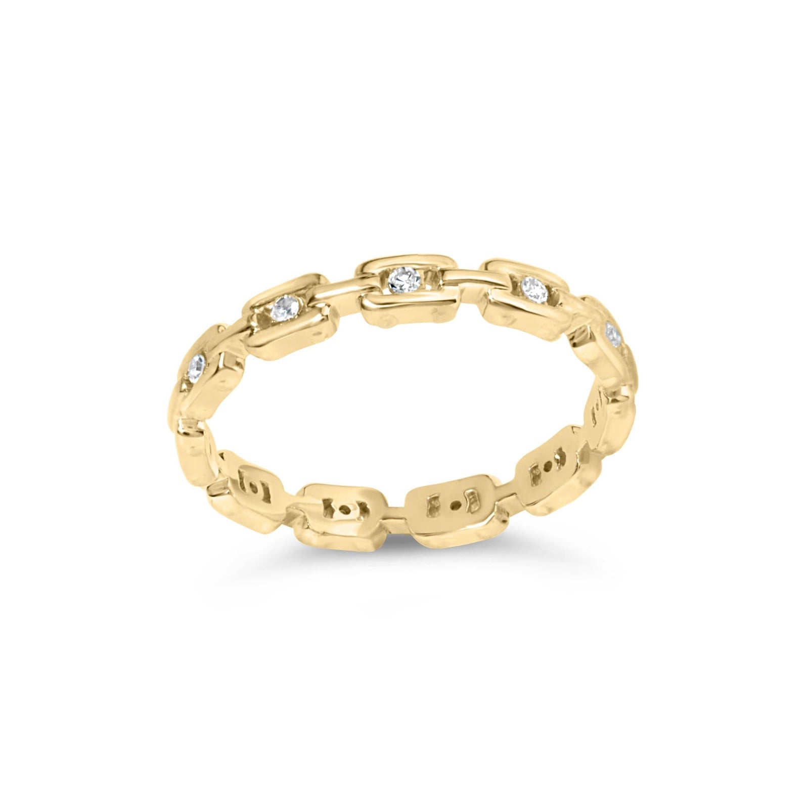 10K Yellow Gold 1/10 Cttw Diamond Paperclip Style Link Band Ring (H-I Color, I1-I2 Clarity)