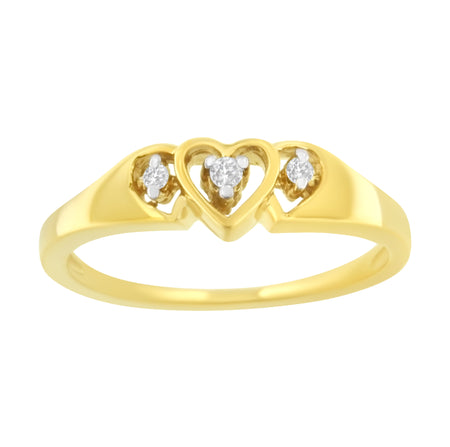 10KT Yellow Gold 1/20 cttw Diamond Triple Heart Diamond Ring (K-L, I1-I2)-1