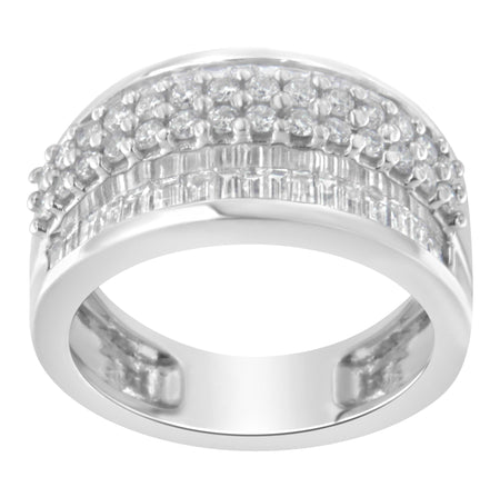 14K White Gold Round and Baguette Diamond Ring (1 1/2 Cttw, F-G Color, SI1-SI2 Clarity)-1