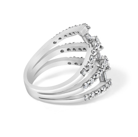 18K White Gold 1 3/4 Cttw Diamond Multi Crossover and Split Shank Cocktail Ring-1