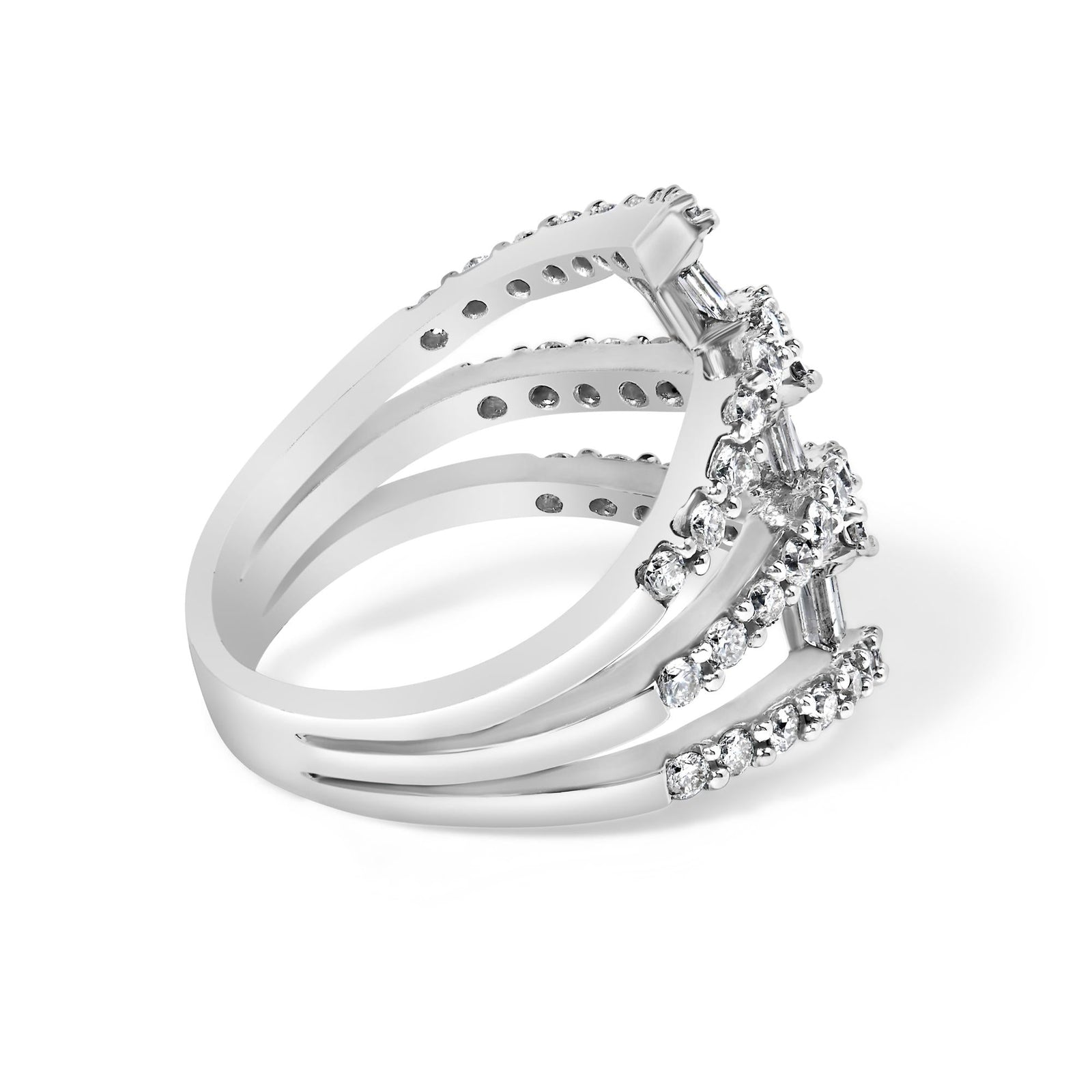 18K White Gold 1 3/4 Cttw Diamond Multi Crossover and Split Shank Cocktail Ring-1