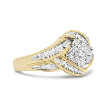 10K Yellow and White Gold 3/4 Cttw Diamond Cluster and Swirl Ring (H-I Color, I1-I2 Clarity)-1