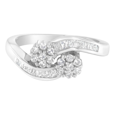 14K White Gold Round and Baguette Diamond Bypass Ring (1/2 cttw, H-I Color, I1-I2 Clarity)-1