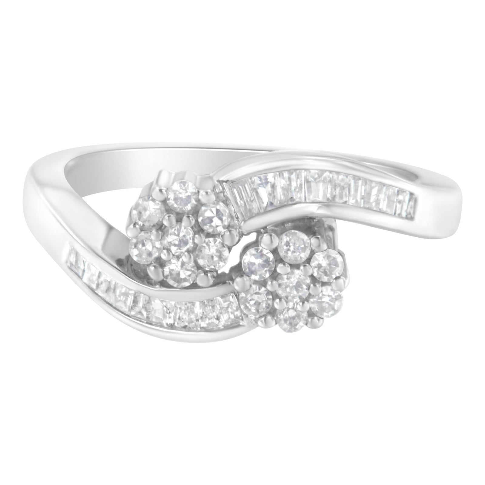 14K White Gold Round and Baguette Diamond Bypass Ring (1/2 cttw, H-I Color, I1-I2 Clarity)-1