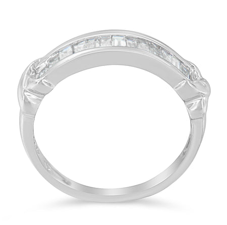 .925 Sterling Silver 1/2 Cttw Baguette Cut Diamond Channel Set X-Station Wedding Ring (H-I Color, I1-I2 Clarity)-1