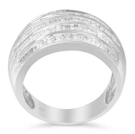 .925 Sterling Silver 1.0 Cttw Baguette-Cut Diamond 6-Row Channel Set Domed Tapered Cocktail Fashion Ring (H-I Color, I2-I3 Clarity)-1