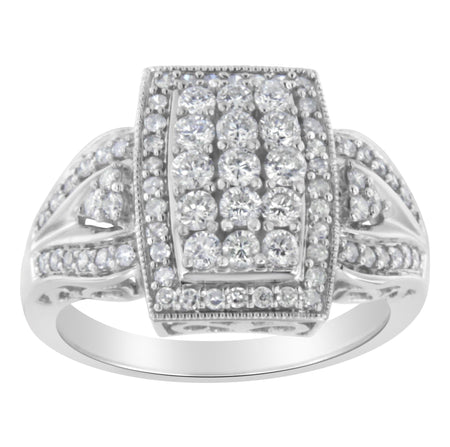 10K White Gold 1.0 Cttw Diamond Rectangular Cushion Shaped Cluster Halo Flared Band Cocktail Fashion Ring (H-I Color, SI2-I1 Clarity)-1