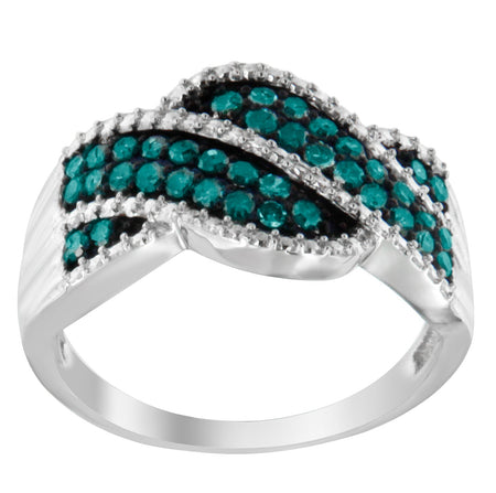 .925 Sterling Silver Treated Blue Color Diamond cocktail Ring (1/2 Cttw, Treated Blue Color, I2-I3 Clarity)-1