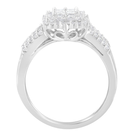 10K White Gold Diamond Cluster Ring (1 cttw, H-I Color, I1-I2 Clarity)-1