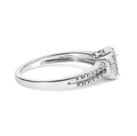 .925 Sterling Silver 1/4 Cttw Princess-cut Diamond Composite Ring with Beaded Halo (H-I Color, SI1-SI2 Clarity)