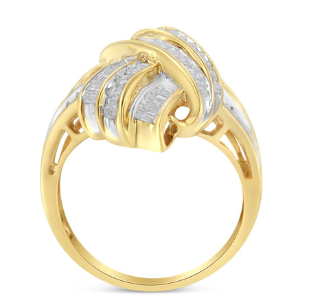 10K Yellow Gold Diamond Bypass Cocktail Ring (1 1/5 Cttw, I-J Color, I2-I3 Clarity)-1