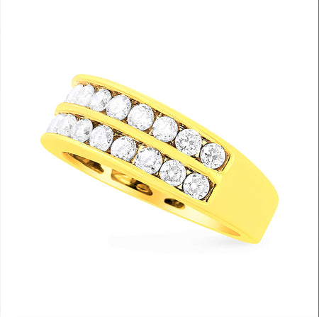 10K Yellow Gold Two-Row Diamond Band Ring (1 Cttw, J-K Color, I1-I2 Clarity)-1