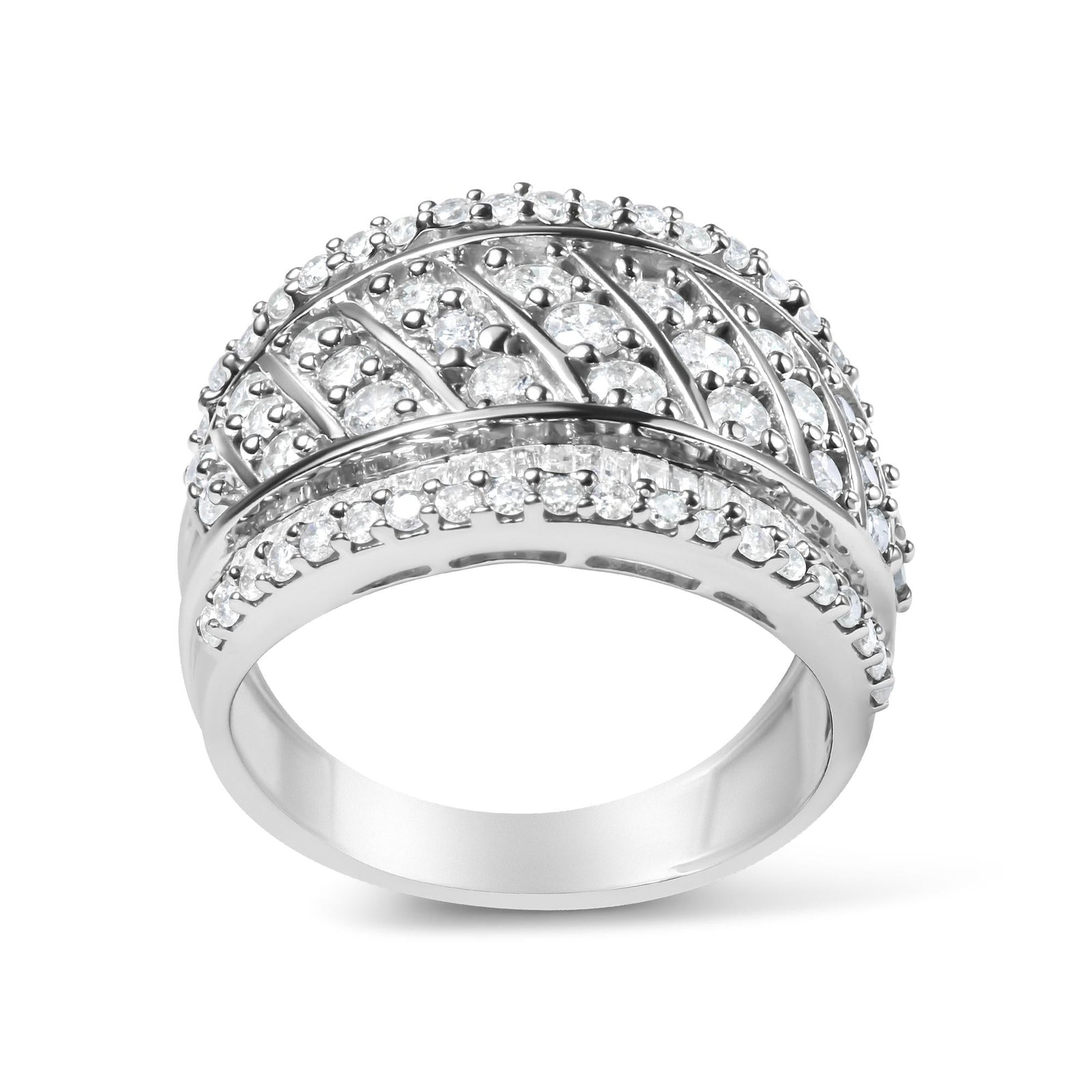 .925 Sterling Silver 2.00 Cttw Diamond Fashion Multi Row Cocktail Ring (H-I Color, I2-I3 Clarity)-1