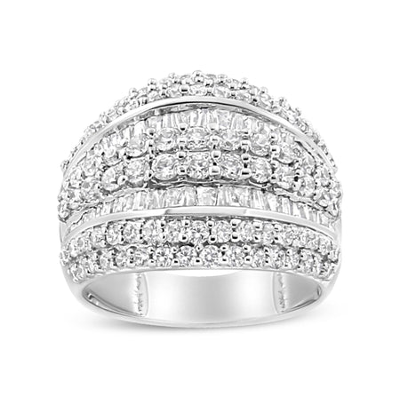 .925 Sterling Silver 2.00 Cttw Round and Baguette-Cut Diamond Cluster Ring (H-I Color, I1-I2 Clarity)-1