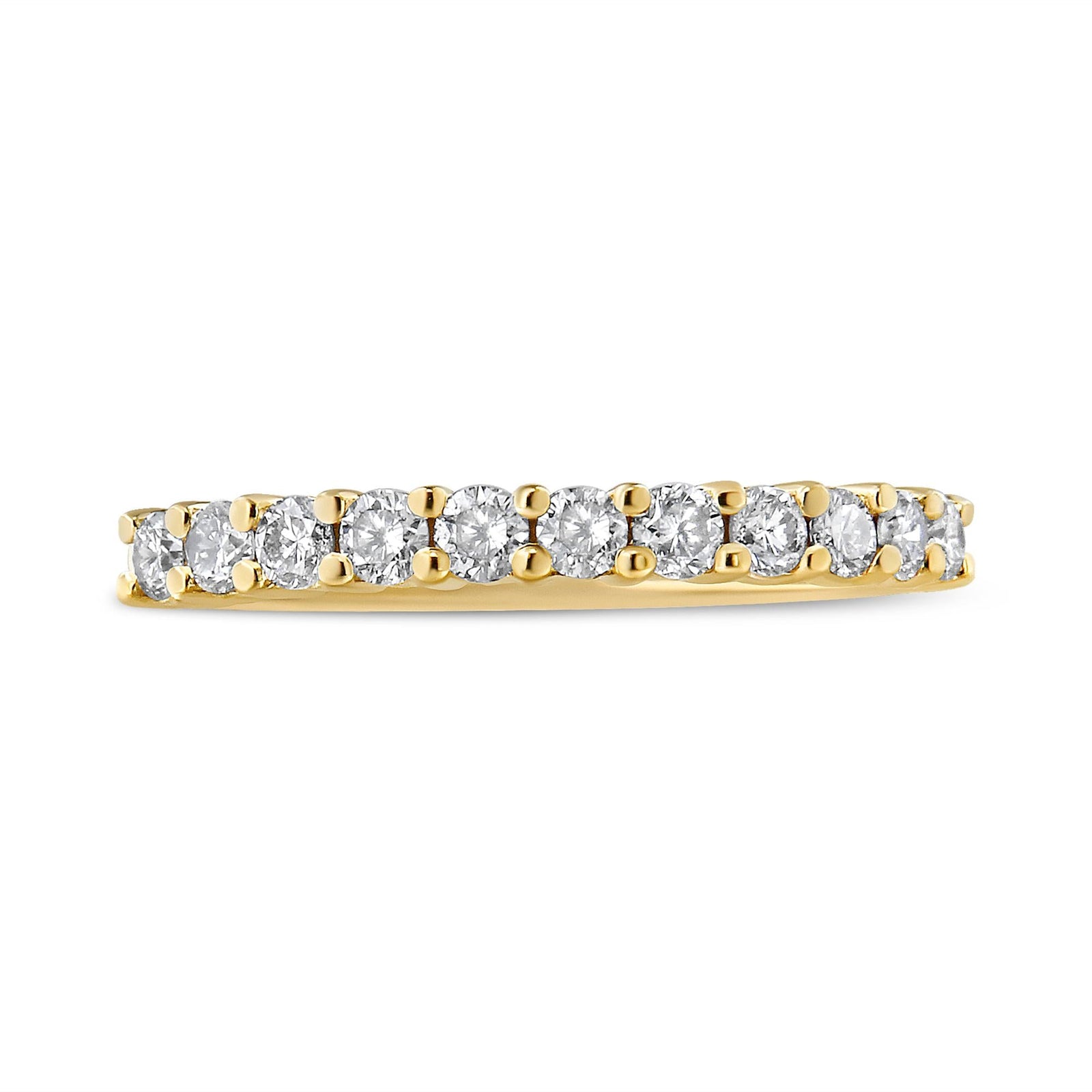 14K Yellow Gold Plated .925 Sterling Silver 1/2 cttw Shared Prong Set Brilliant Round-Cut Diamond 11 Stone Band Ring (J-K Color, SI2-I1 Clarity)-1