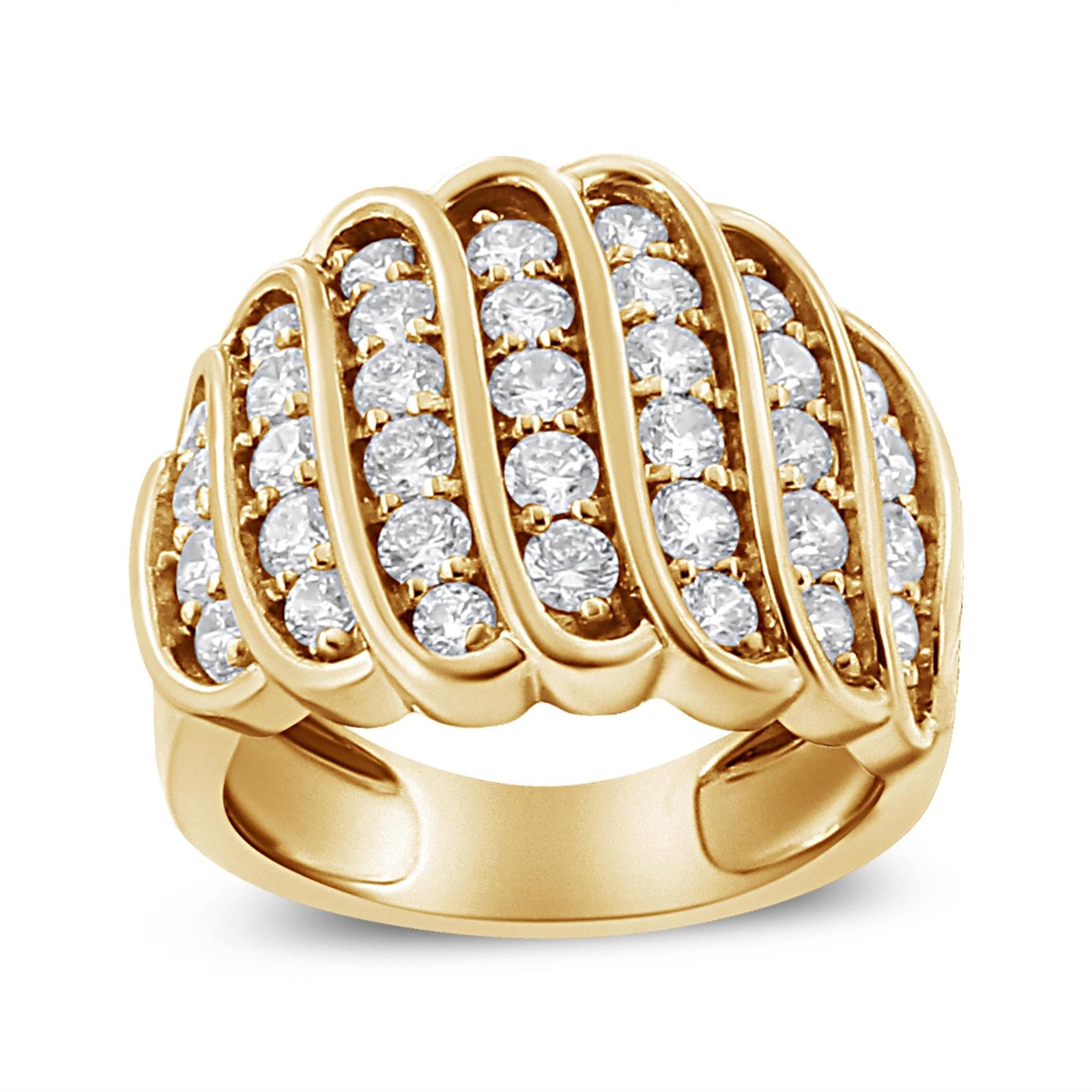 14K Yellow Gold Plated .925 Sterling Silver 2.00 Cttw Diamond Multi Row Band Ring (J-K Color, I1-I2 Clarity)-1