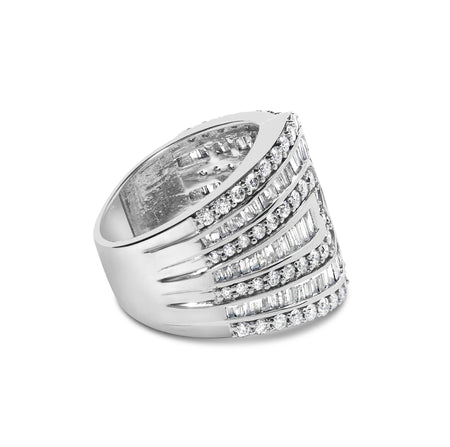 10K White Gold 2 1/2 Cttw Round and Baguette-Cut Diamond Multi-Row Bypass Ring (J-K Color, I2-I3 Clarity)-1