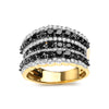 14K Yellow Gold Plated .925 Sterling Silver 1 3/4 Cttw Treated Black and White Alternating Diamond Multi Row Band Ring (Black / I-J Color, I2-I3 Clarity)-1