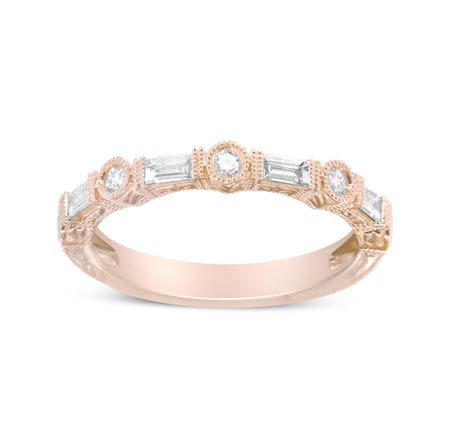 14K Rose Gold 3/8 Cttw Baguette and Round Diamond Bridal Band - (H-I Color, VS1-VS2 Clarity)-1