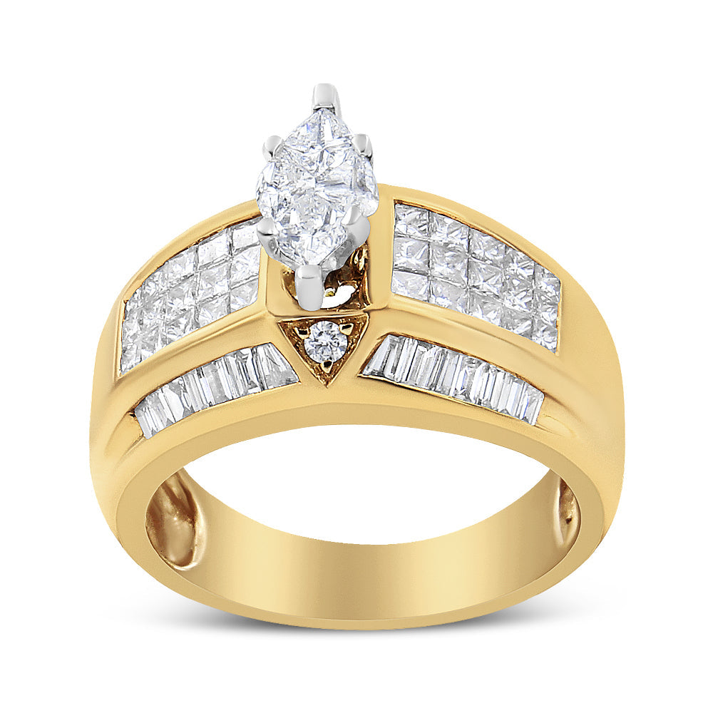 14K Yellow and White Gold 1 3/4 Cttw Round, Baguette, Princess and Pie-Cut Diamond Ring (H-I Color, SI1-SI2 Clarity)-1