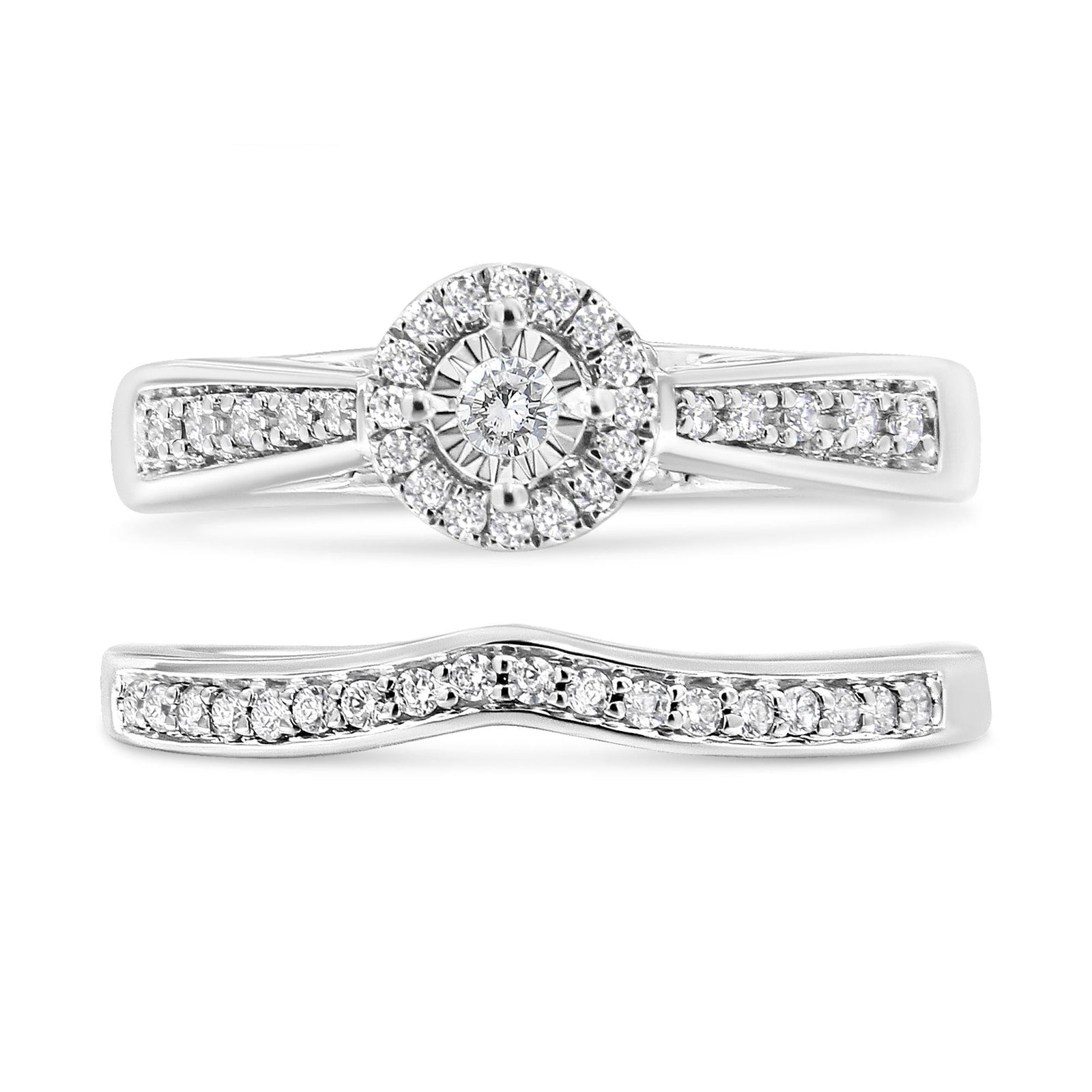.925 Sterling Silver 1/3 Cttw Diamond Halo and Pave Shank Engagement Ring Set (I-J Color, I3 Clarity)-1