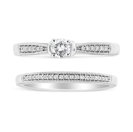 .925 Sterling Silver 1/3 Cttw Diamond Classic Engagement Ring Bridal Set with Milgrain (I-J Color, I3 Clarity)-1