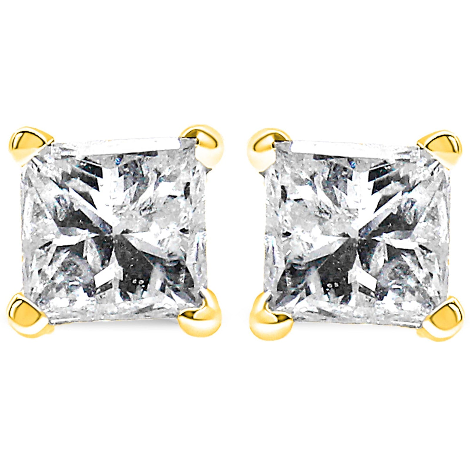 14K Yellow Gold Clarity Enhanced Princess Cut Diamond Certified Stud Earrings (0.50 cttw, H-I Color, I1-I2 Clarity)-1