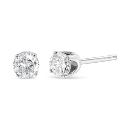 AGS Certified 14K White Gold 1.0 cttw 4-Prong Set Brilliant Round-Cut Solitaire Diamond Push Back Stud Earrings (G-H Color, I1-I2 Clarity)-1