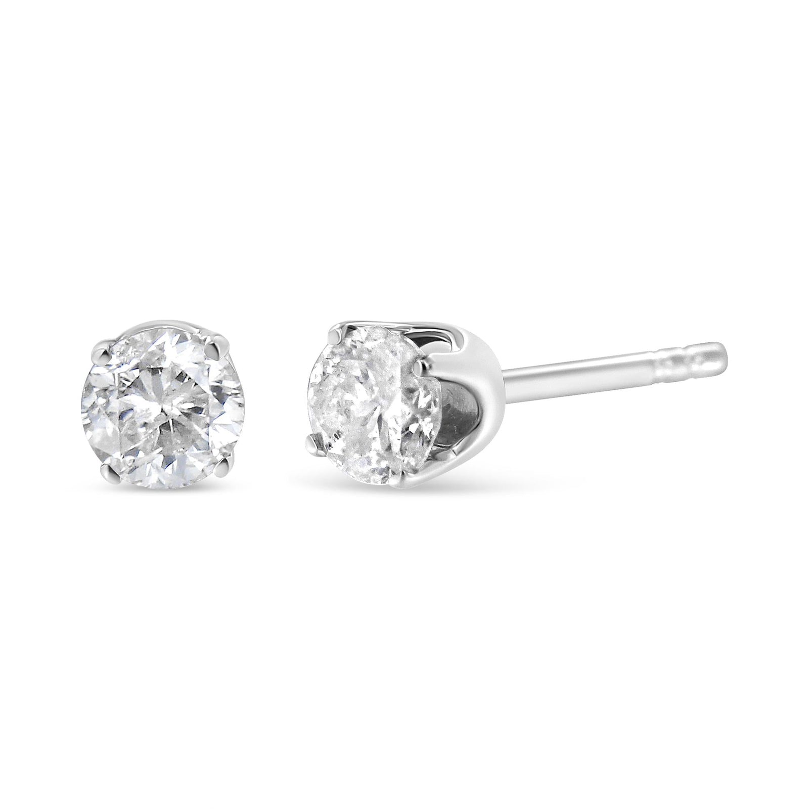 AGS Certified 14K White Gold 1.0 cttw 4-Prong Set Brilliant Round-Cut Solitaire Diamond Push Back Stud Earrings (G-H Color, I1-I2 Clarity)-1