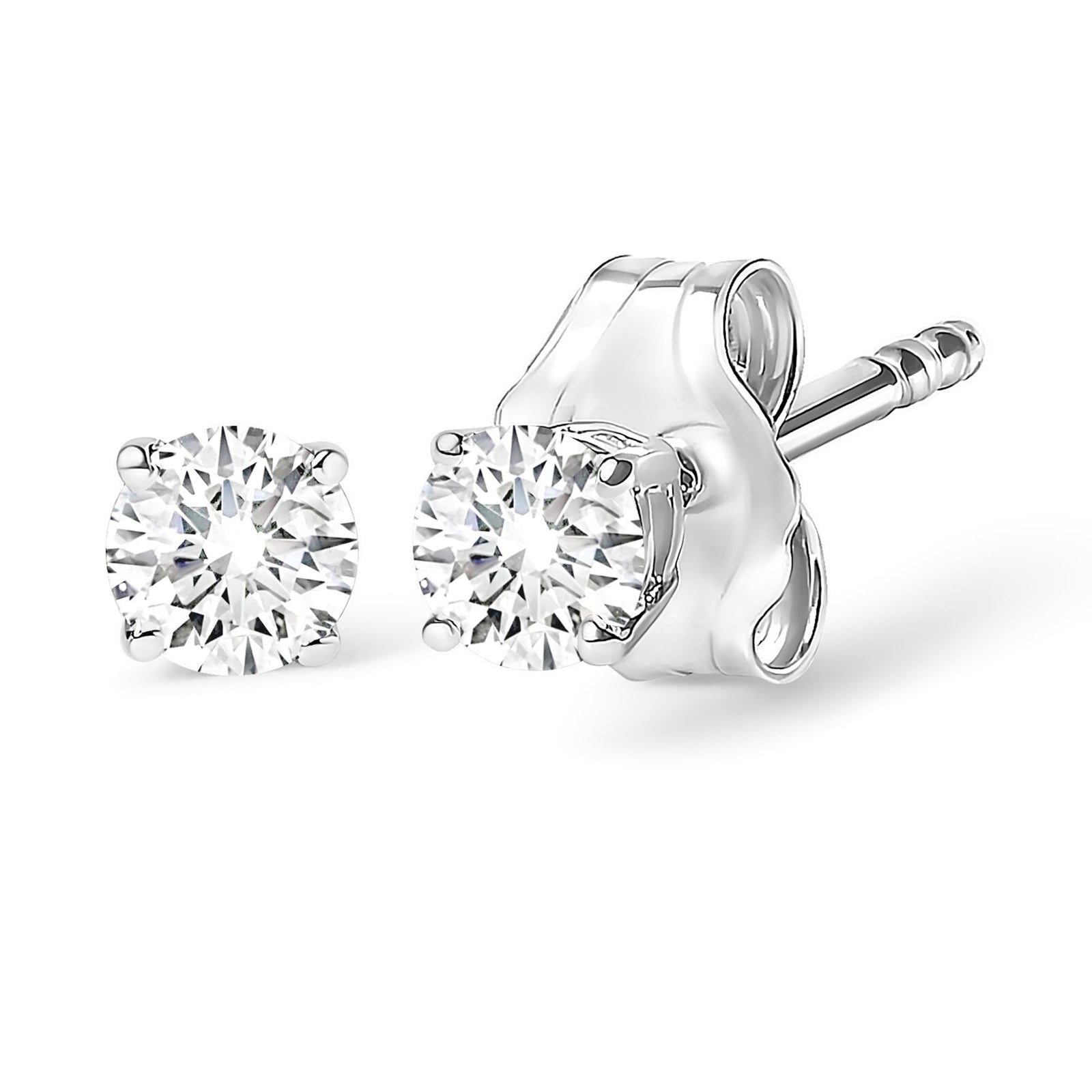 IGI Certified 14K White Gold 1.0 cttw 4-Prong Set Brilliant Round-Cut Solitaire Diamond Push Back Stud Earrings (G-H Color, I1-I2 Clarity)-1