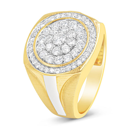 10K Yellow Gold 1 1/2 Cttw Diamond Cluster and Halo Signet Mens Ring (K-L Color, I1-I2 Clarity)-1