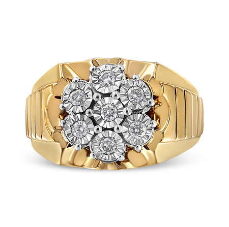 14K Yellow Gold Plated .925 Sterling Silver 1/3 Cttw Miracle-Set Floral Diamond Cluster Ring (I-J Color, I1-I2 Clarity)-1