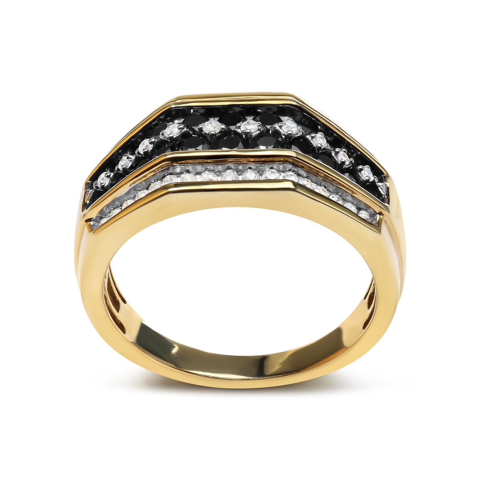 Men's 14K Yellow Gold Plated .925 Sterling Silver 1 1/2 Cttw White and Black Treated Diamond Cluster Ring (Black / I-J Color, I2-I3 Clarity)-1