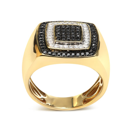Men's 10K Yellow Gold 3/4 Cttw White and Black Treated Diamond Ring Band (Black / I-J Color, I2-I3 Clarity)-1